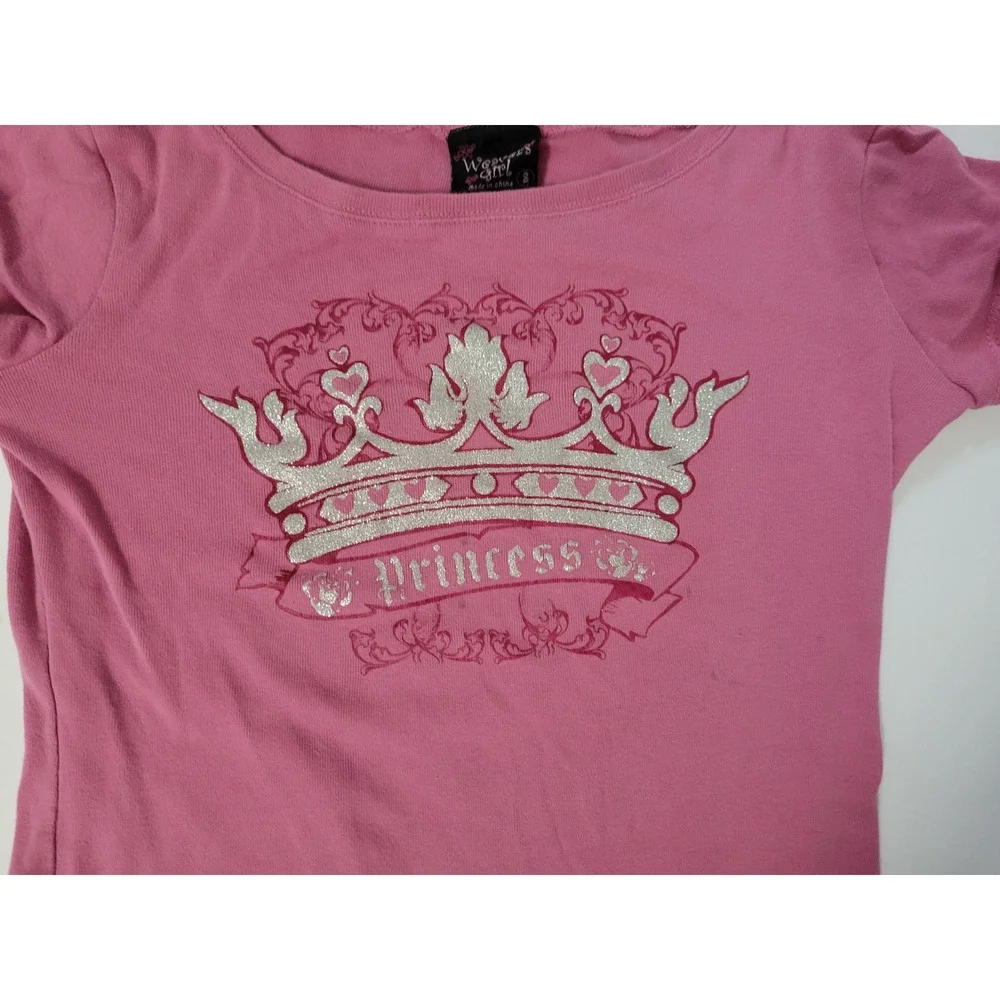 Weavers Girl Girls S Pink Princess Crown Layered Long Sleeve Shirt Y2K